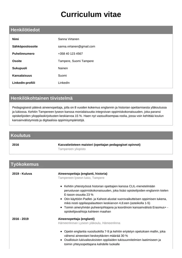 CV-pohja — Tyyli 7