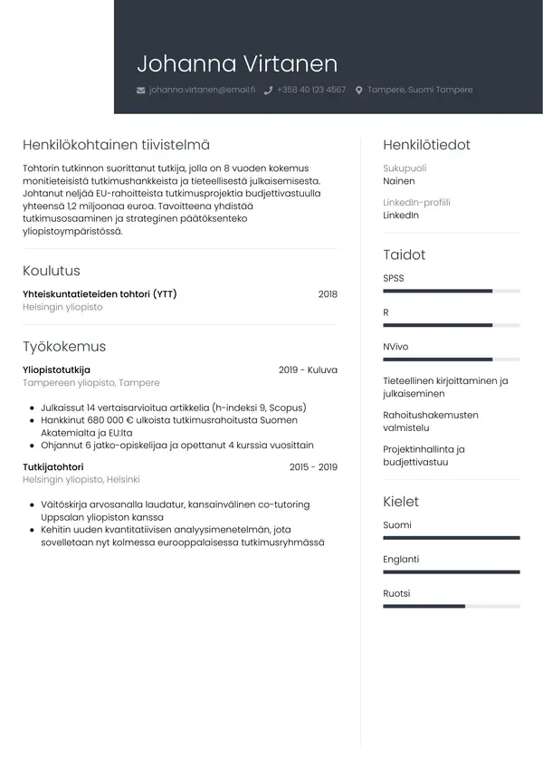 Akateeminen CV-pohja — Tyyli 1