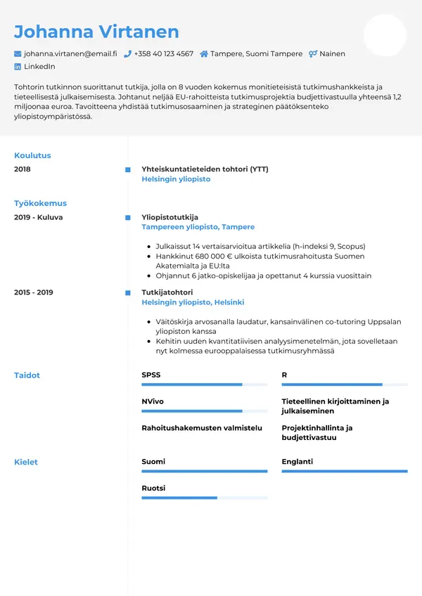 Akateeminen CV-pohja — Tyyli 2