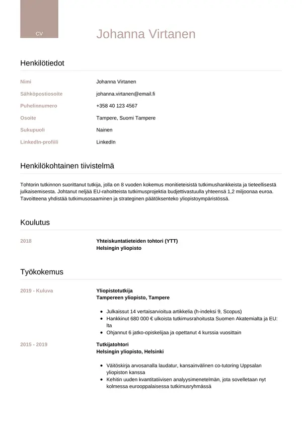 Akateeminen CV-pohja — Tyyli 6