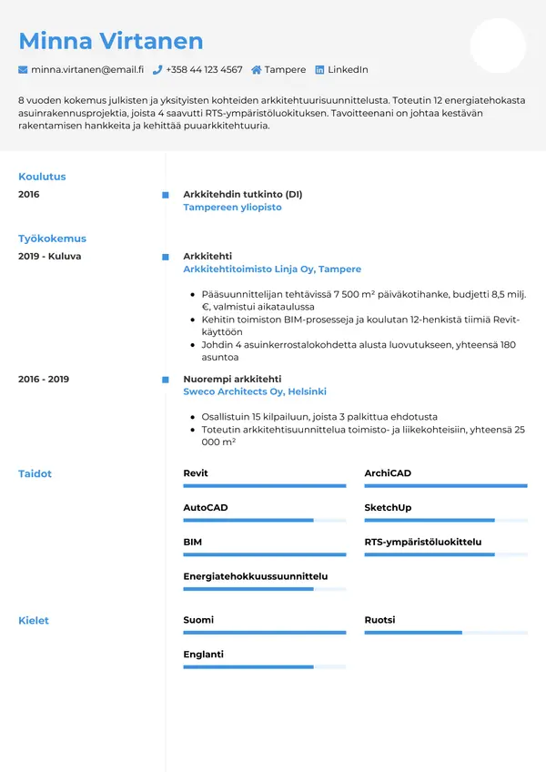 Arkkitehti CV-pohja — Tyyli 2