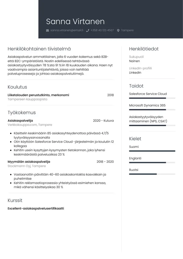 Asiakaspalvelija CV-pohja — Tyyli 1