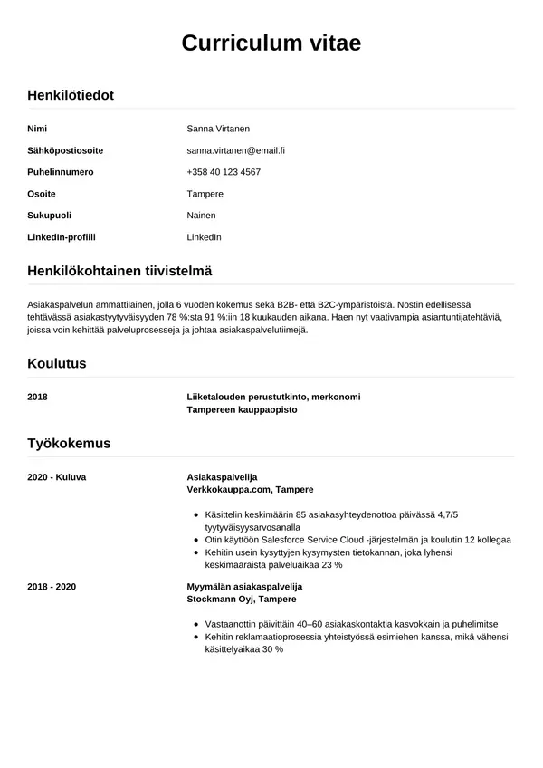 Asiakaspalvelija CV-pohja — Tyyli 12