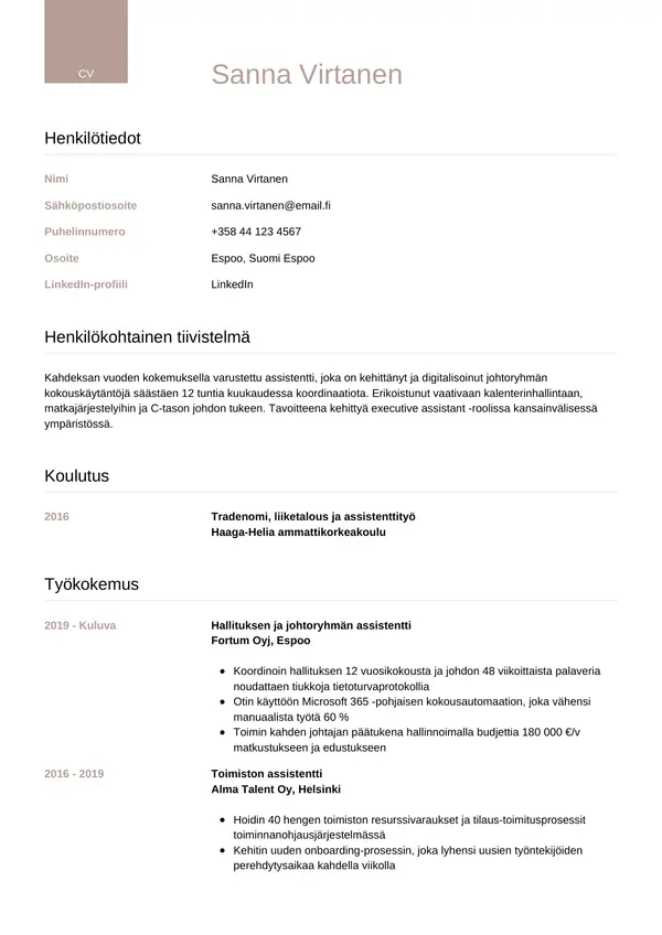 CV-pohja — Tyyli 6