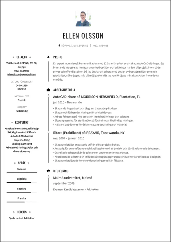 Autocad Ritare CV-pohja — Tyyli 1