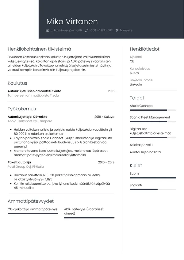 CV-pohja — Tyyli 1