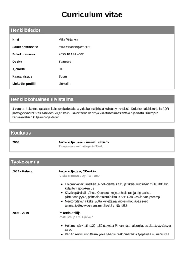 CV-pohja — Tyyli 7