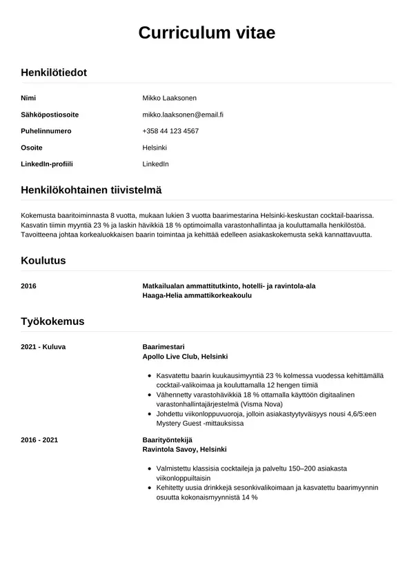 CV-pohja — Tyyli 12