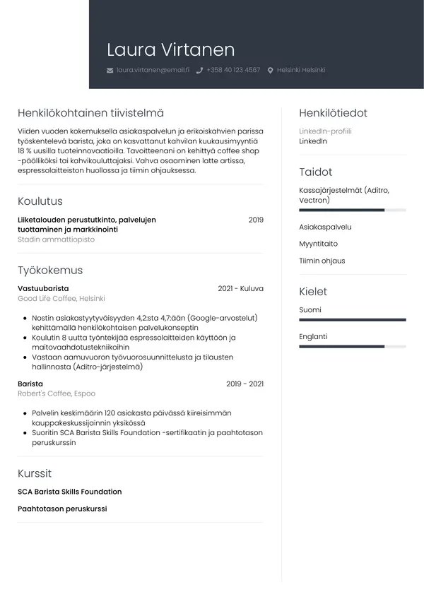Barista CV-pohja — Tyyli 1
