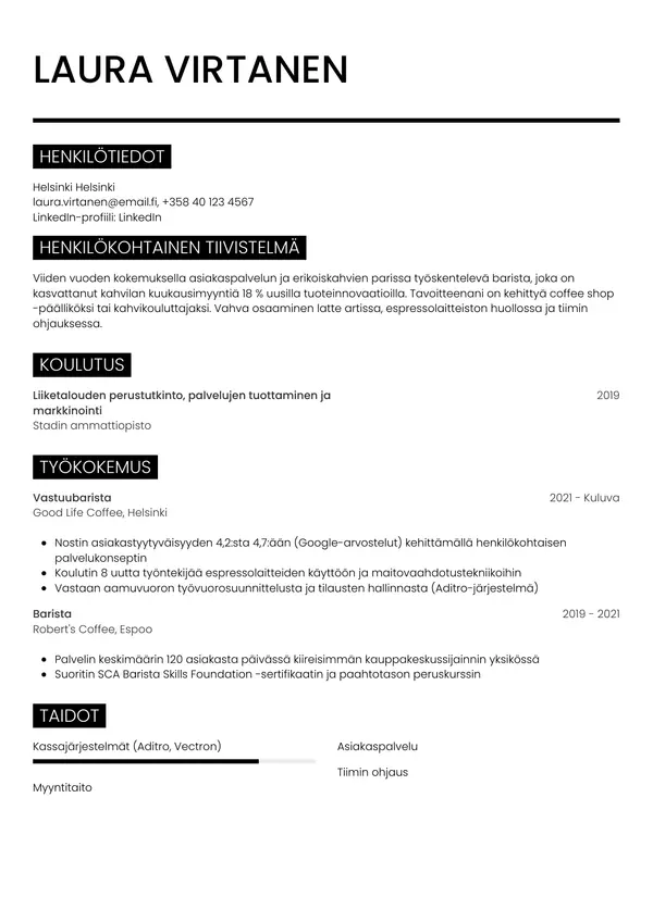 Barista CV-pohja — Tyyli 11