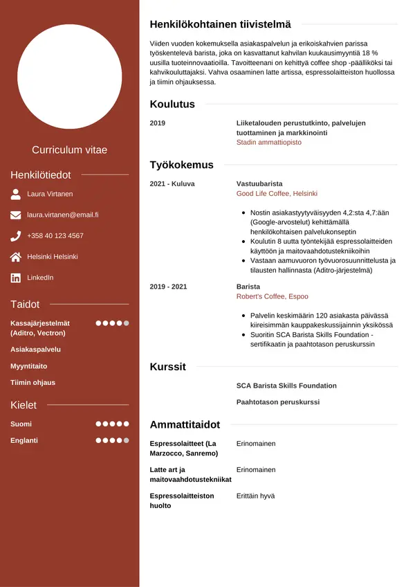 Barista CV-pohja — Tyyli 5