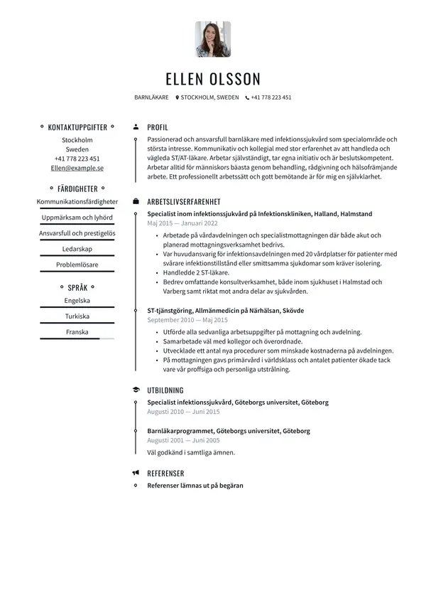 Barnlakare CV-pohja — Tyyli 1