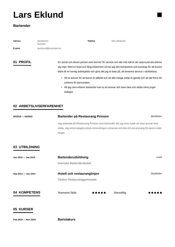 Bartender CV-pohja — Tyyli 7