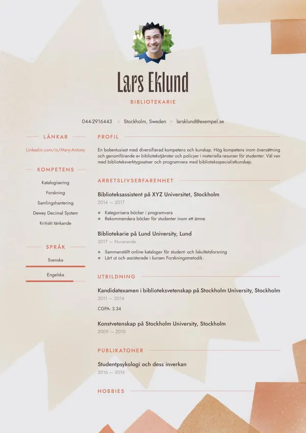 Bibliotekarie CV-pohja — Tyyli 10