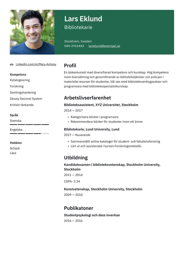 Bibliotekarie CV-pohja — Tyyli 2