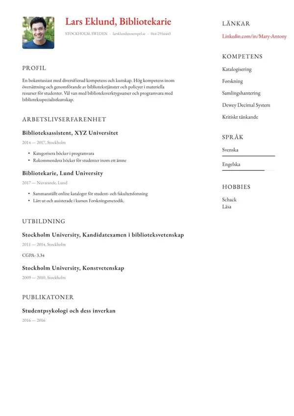 Bibliotekarie CV-pohja — Tyyli 6