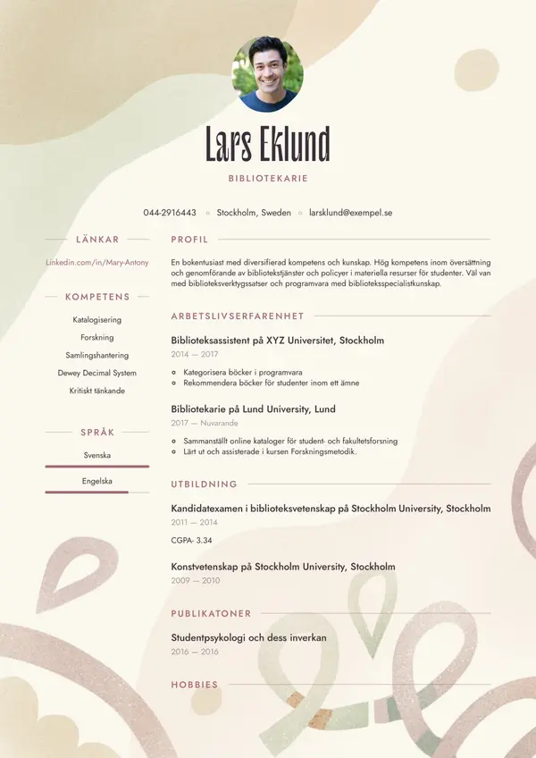 Bibliotekarie CV-pohja — Tyyli 9