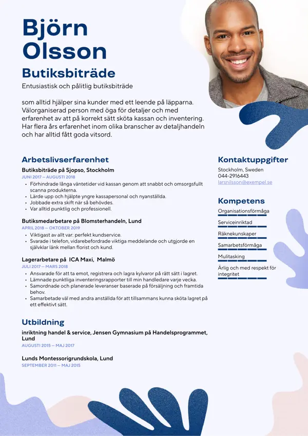 Butiksbitrade CV-pohja — Tyyli 1