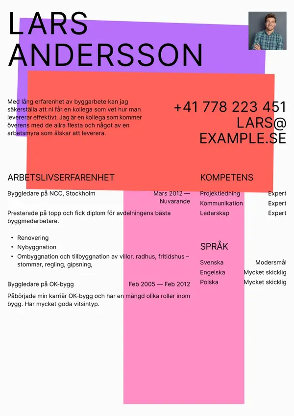 Byggarbetare CV-pohja — Tyyli 10