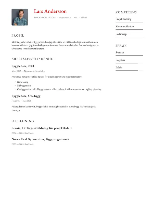 Byggarbetare CV-pohja — Tyyli 11