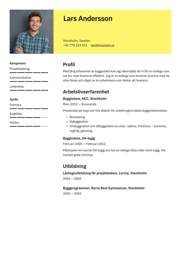 Byggarbetare CV-pohja — Tyyli 3