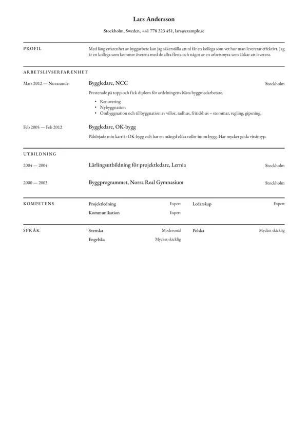 Byggarbetare CV-pohja — Tyyli 4