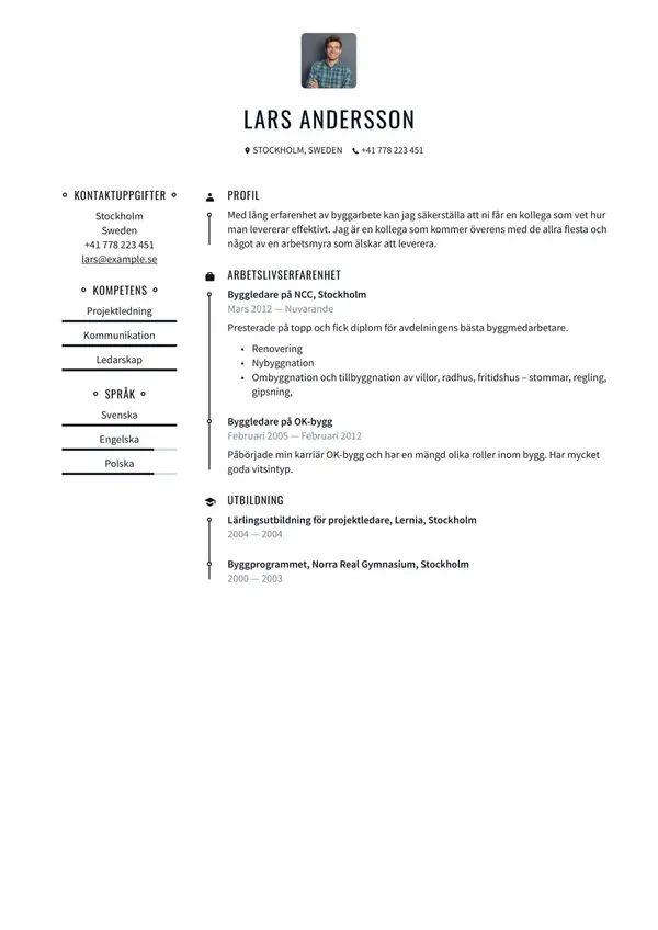 Byggarbetare CV-pohja — Tyyli 5