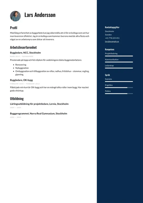 Byggarbetare CV-pohja — Tyyli 6