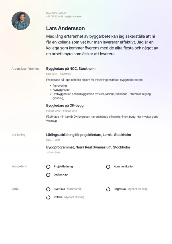 Byggarbetare CV-pohja — Tyyli 7