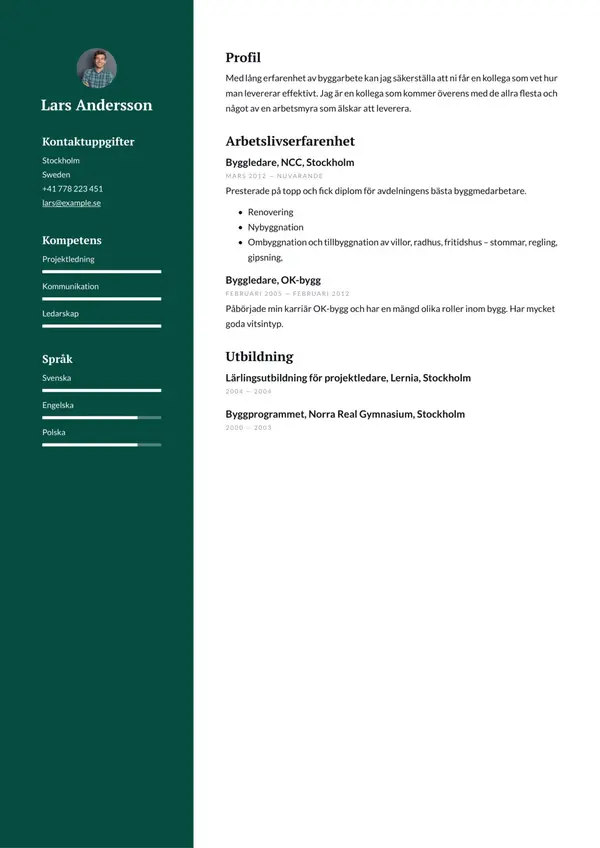 Byggarbetare CV-pohja — Tyyli 8