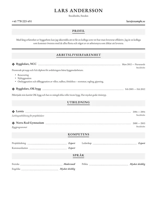 Byggarbetare CV-pohja — Tyyli 9