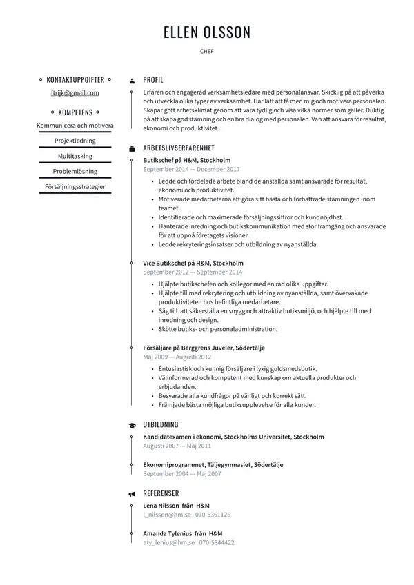 Chef CV-pohja — Tyyli 1