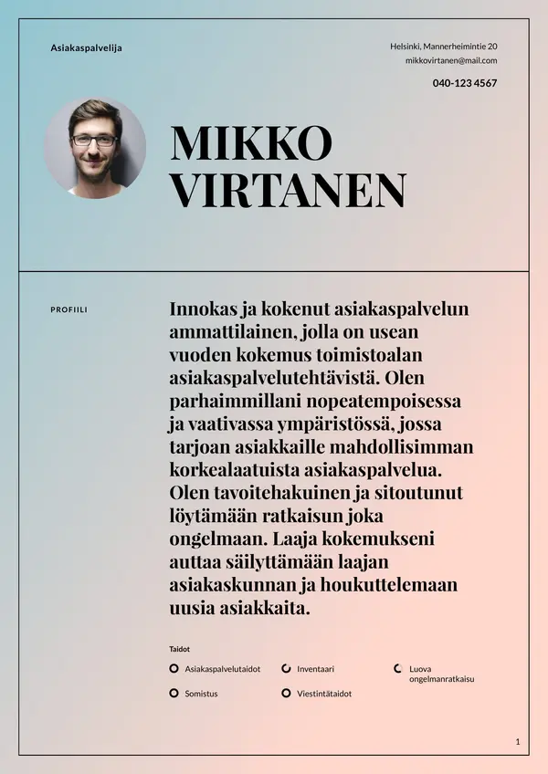 Chicago CV-pohja — Tyyli 1