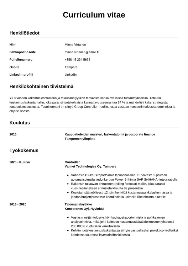 Controller CV-pohja — Tyyli 12