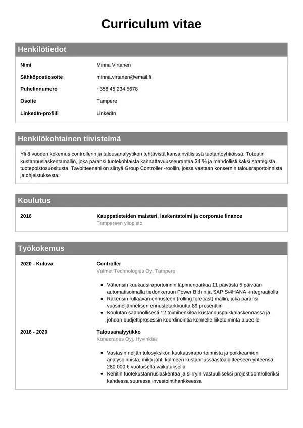 CV-pohja — Tyyli 7