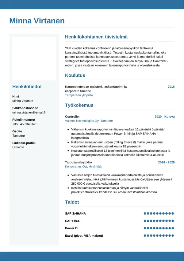Controller CV-pohja — Tyyli 9