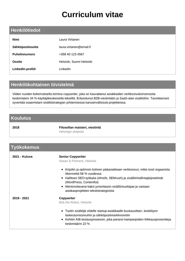 CV-pohja — Tyyli 7