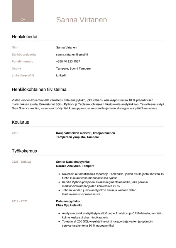 CV-pohja — Tyyli 6