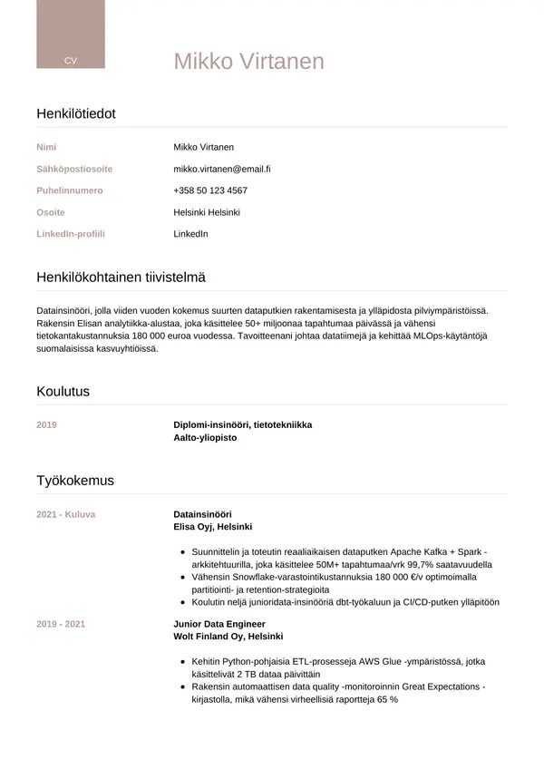 CV-pohja — Tyyli 6