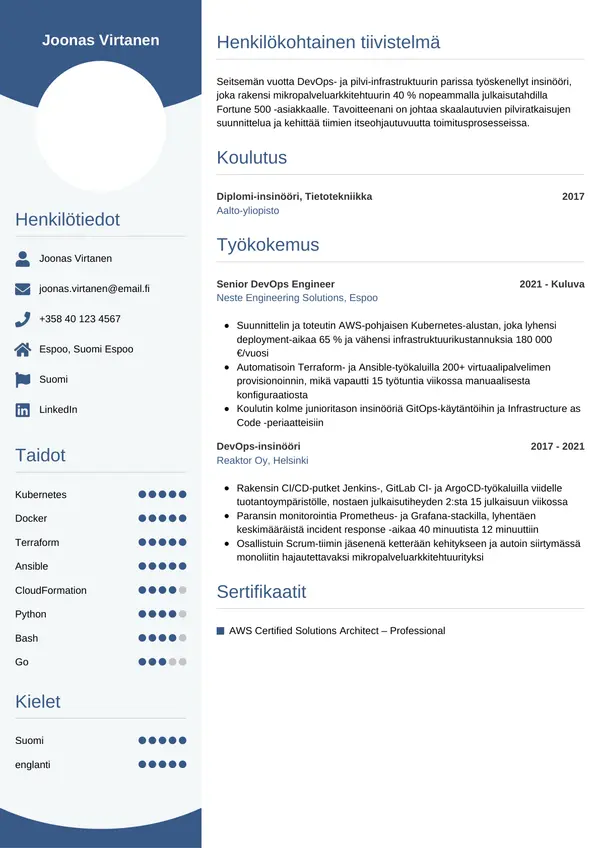 Devops Insinoori CV-pohja — Tyyli 4