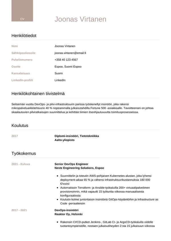 CV-pohja — Tyyli 6