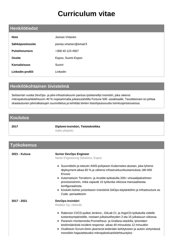 CV-pohja — Tyyli 7