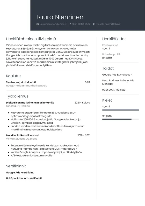 CV-pohja — Tyyli 1