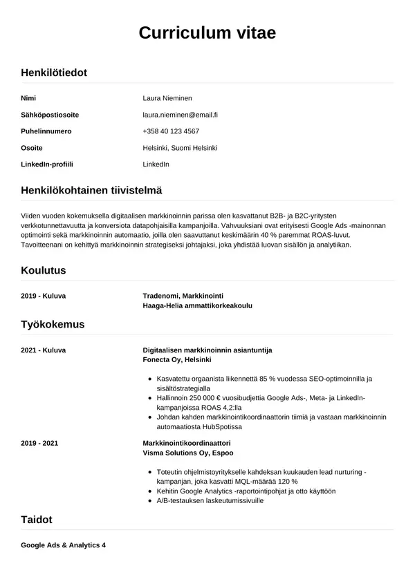 CV-pohja — Tyyli 12