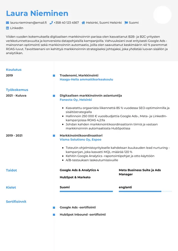 CV-pohja — Tyyli 2