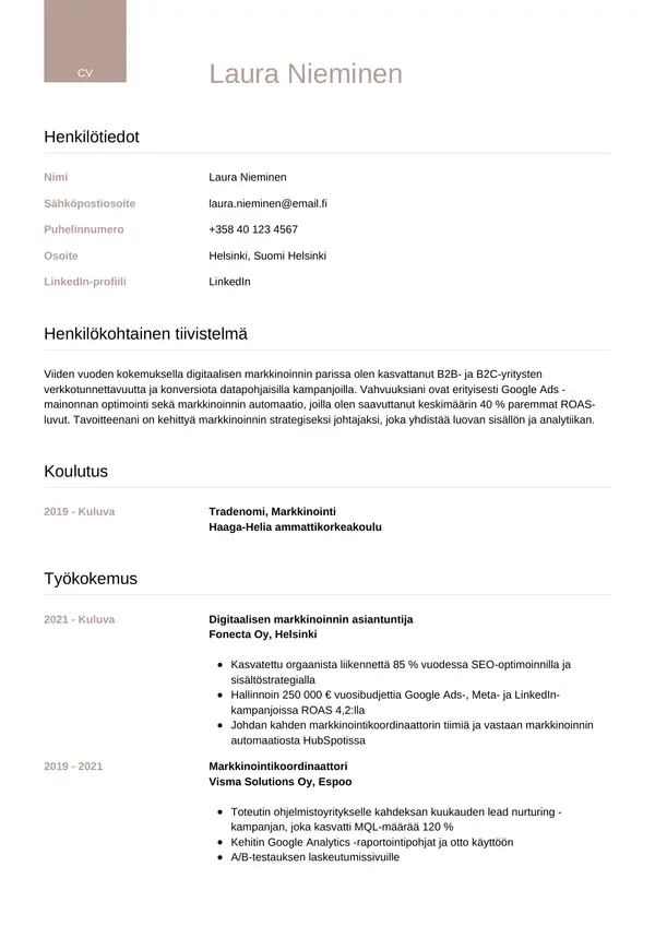 CV-pohja — Tyyli 6