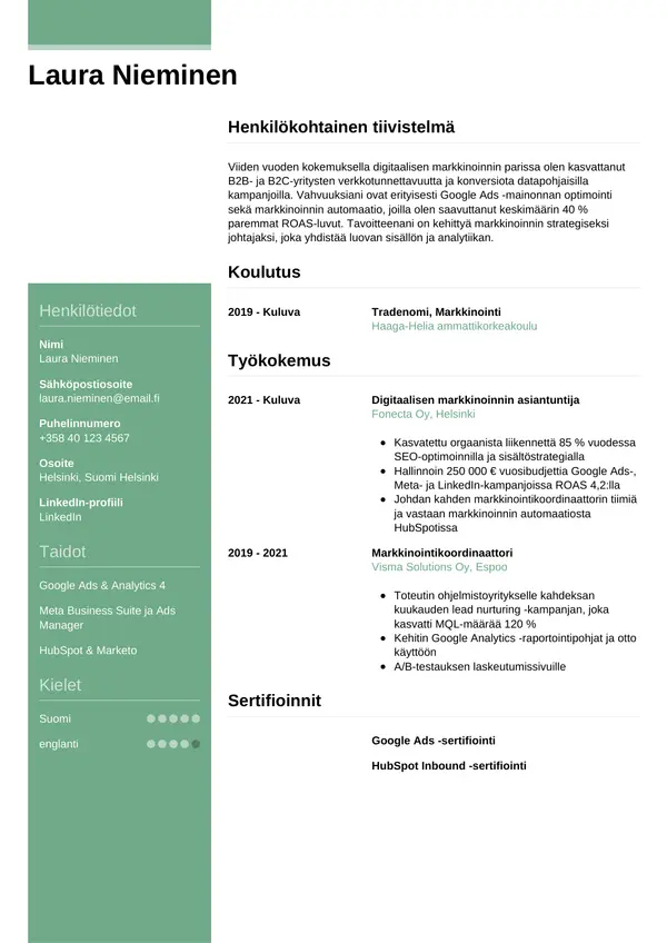 CV-pohja — Tyyli 8