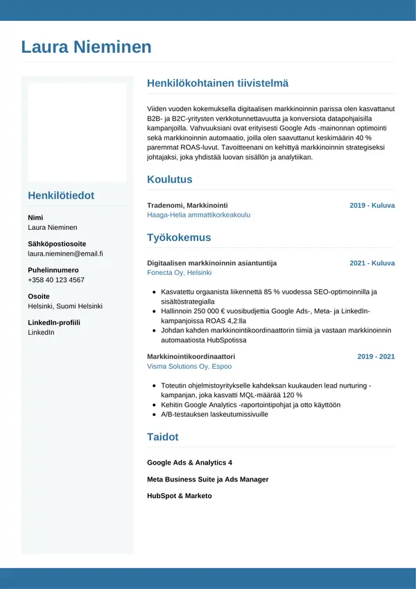 CV-pohja — Tyyli 9