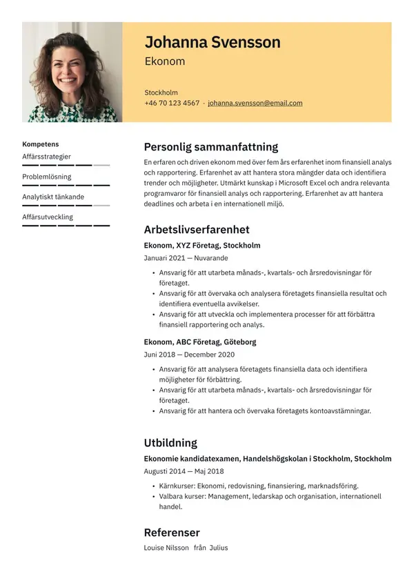Ekonom CV-pohja — Tyyli 3