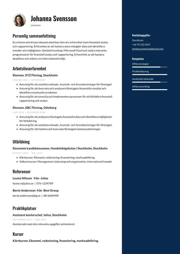 Ekonom CV-pohja — Tyyli 4